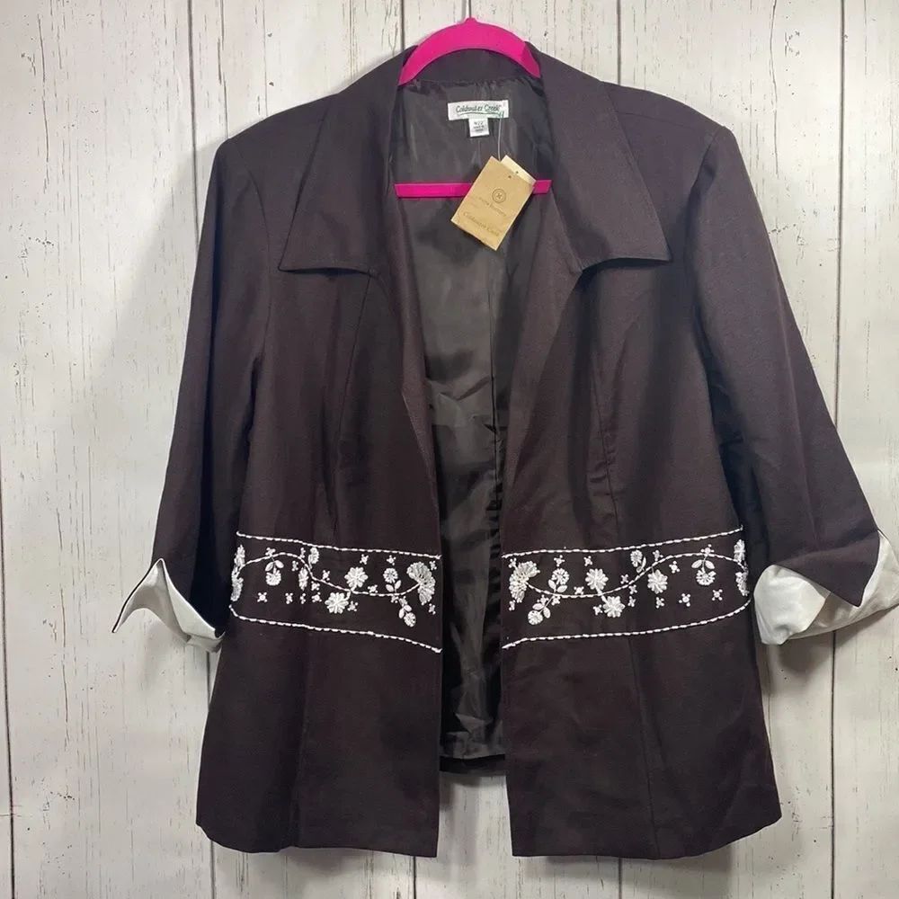Coldwater Creek Brown Linen Blend Embroidered Jacket Size W22 Lagenlook Artsy